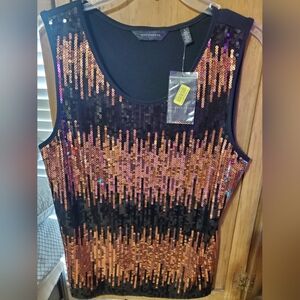 Pretty Investments sleeveless black bronze sequin top NWT
